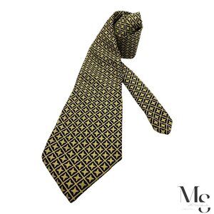 MACMILLAN 7 Folds XL Yellow Geometric Silk Tie W: 4" EX COND